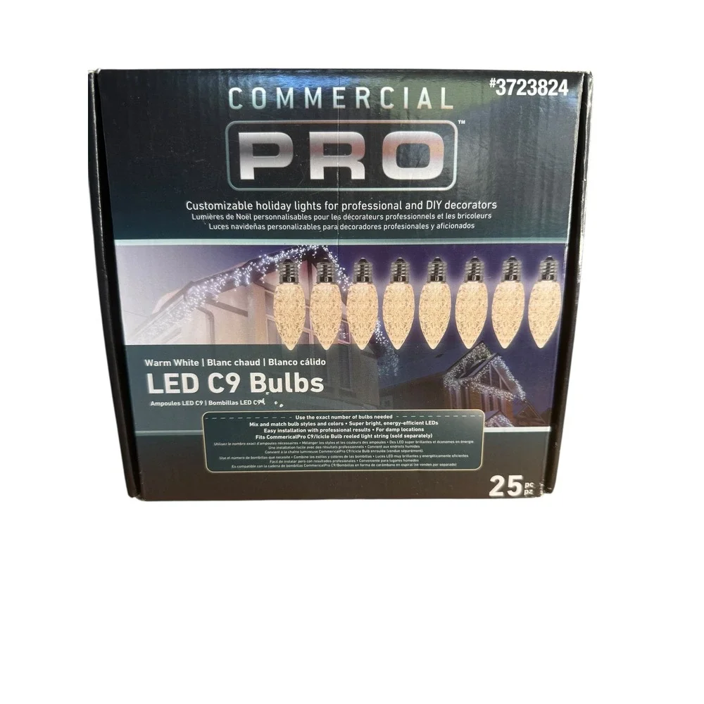 COMMERCIAL PRO LED C9 Bulbs Warm White 25 pc Christmas Holiday Lights‎ #3723824